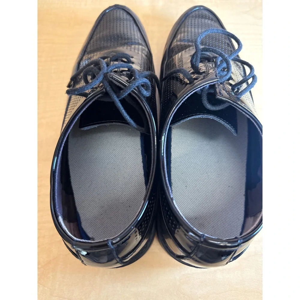 Black Patent Leather Perforated Lug Sole Oxford Shoes Lace Up Platform Size 260